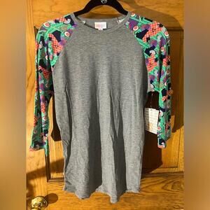 LuLaRoe Randy Shirt Baseball T 90's Raglan 3/4 Sleeve Gray Red Crew Neck XS NWT